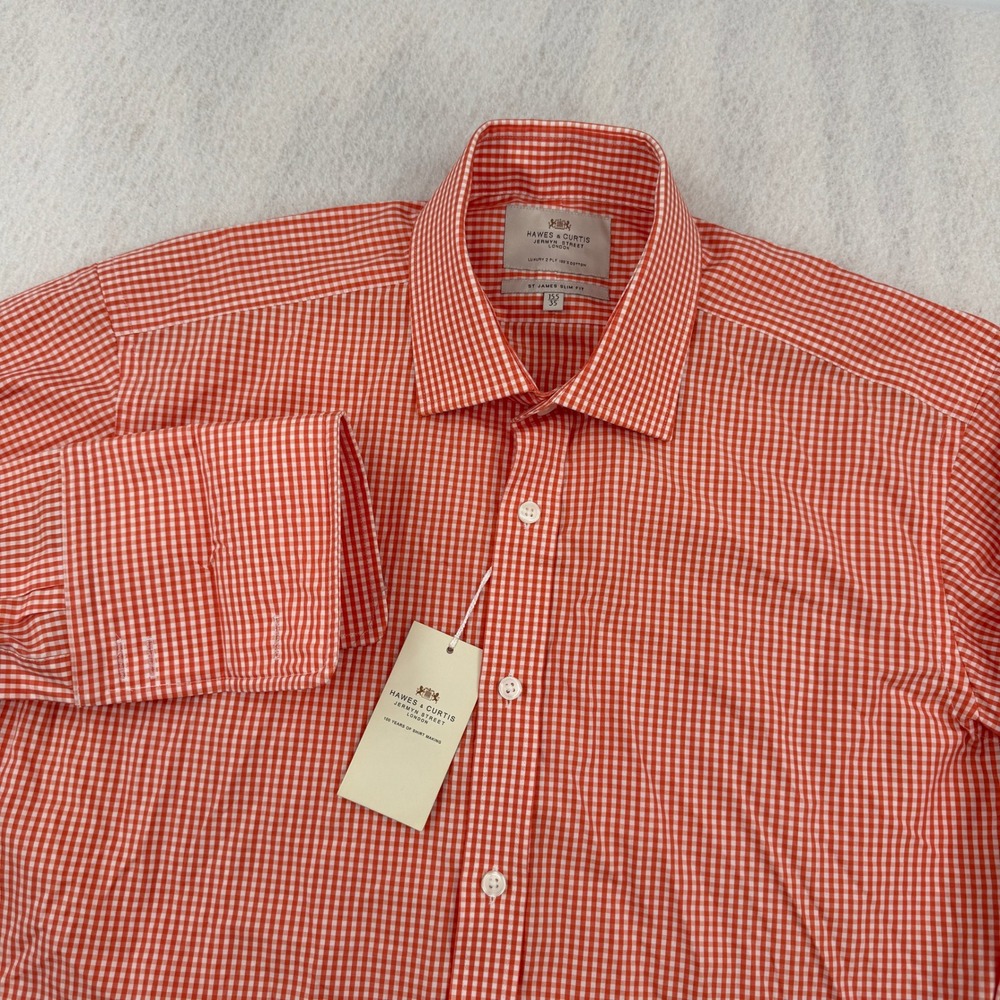 NWT Hawes & Curtis St James Slim Fit French Cuff DressShirt 15.5-35 Orange Check